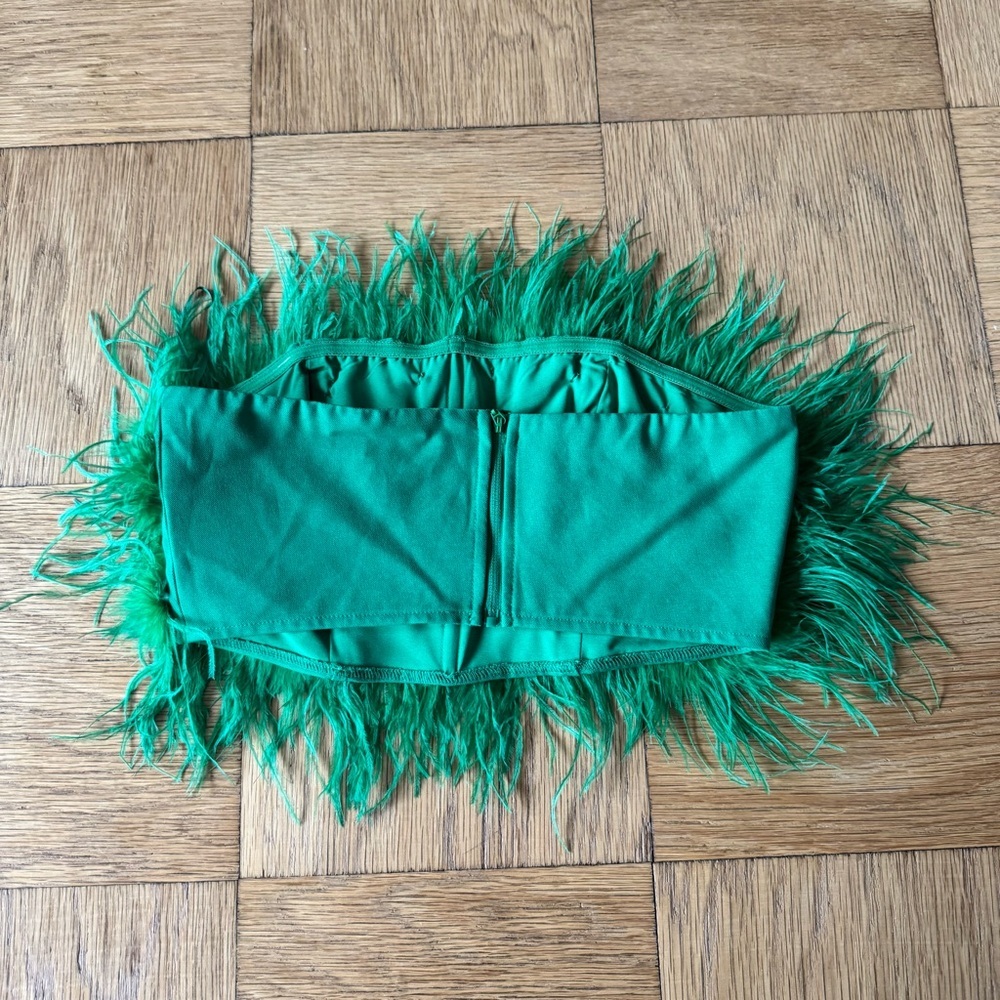 Nasty Gal Green Feather Bandeau Tube Top Crop US 4 - Picture 4 of 7